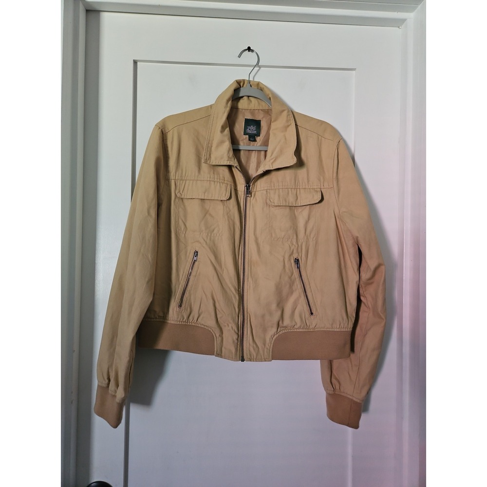 Wild Fable Tan Crop Bomber Jacket Large Y2K Streetwear Neutral Utility Safari